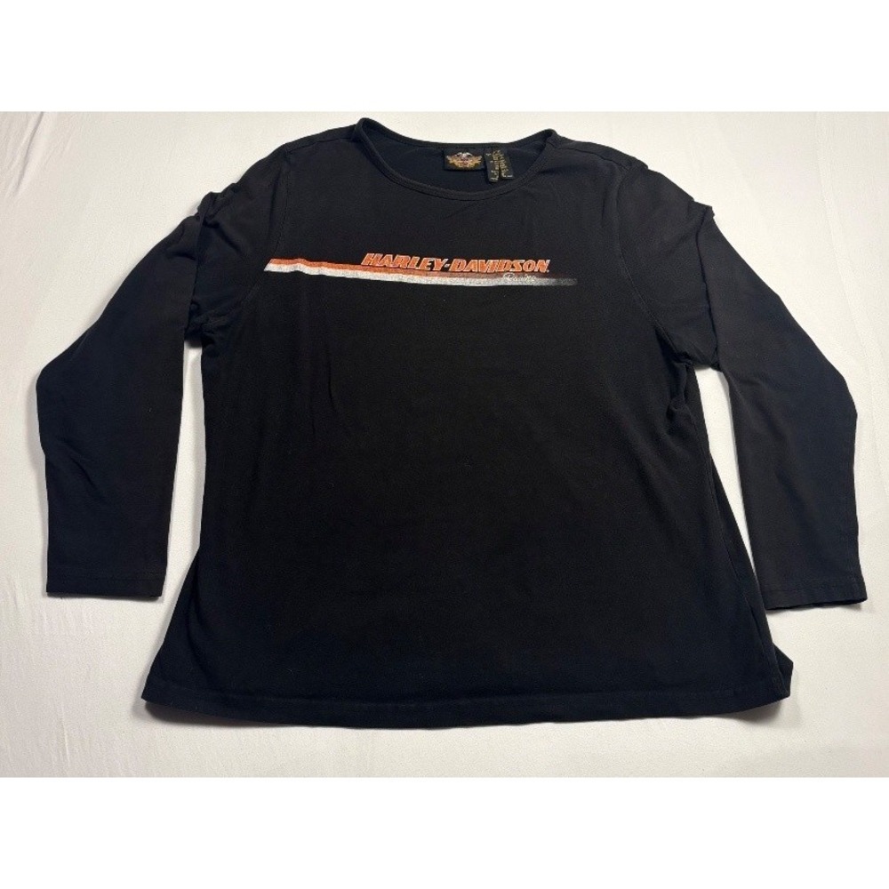 Harley Davidson Women's Long Sleeve T Shirt Black Racing Graphic 2XL XXL